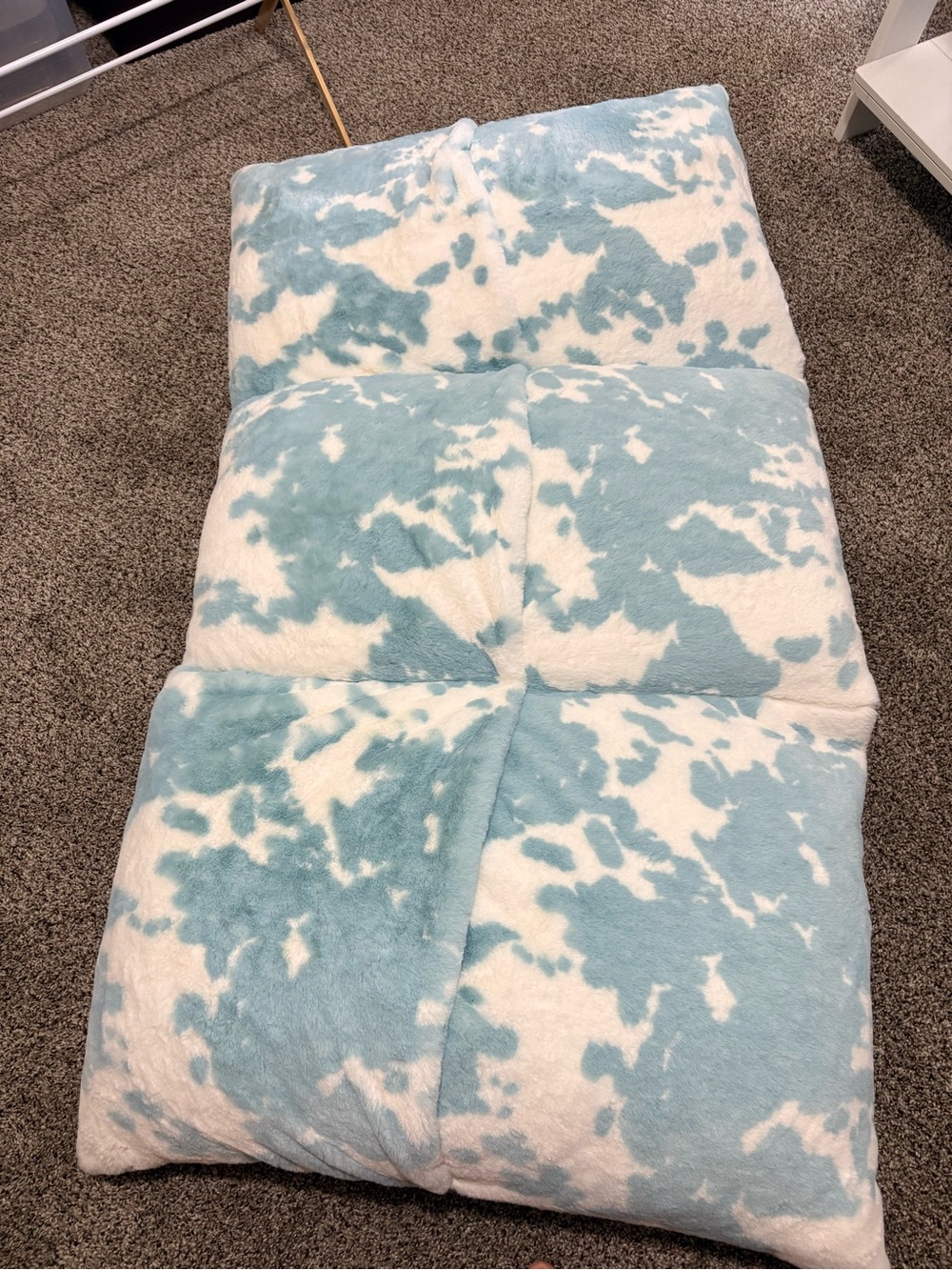 Plush Blue and White Cowprint Floor Pillow Lounger